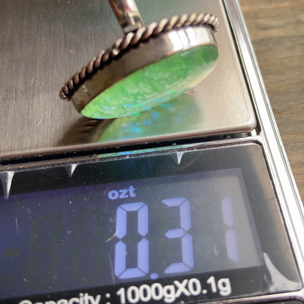 BIG GREEN AUSTRALIAN OPAL STERLING SILVER RING - Picture 5 of 7